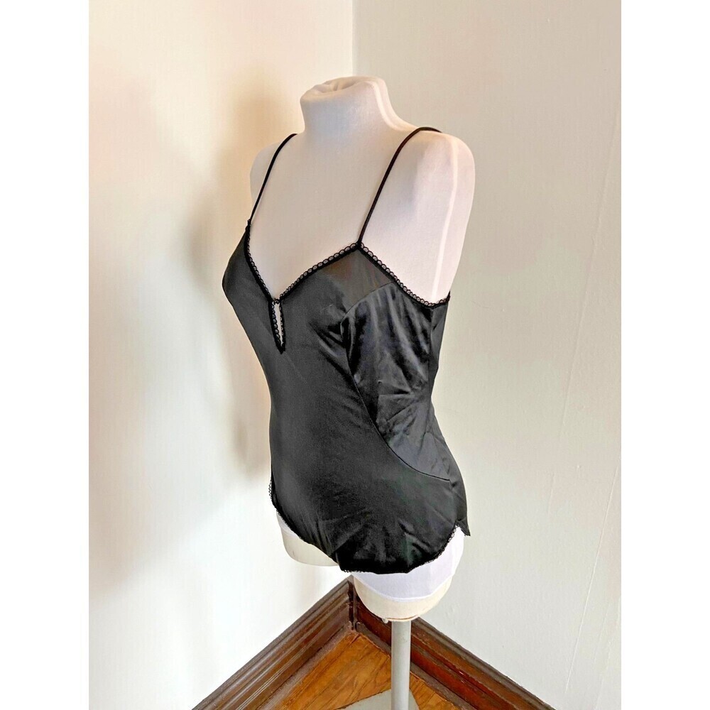 Vanity Fair VTG Black Sexy Bodysuit Teddy 36 USA Nylon Lace Snap Bottom Black